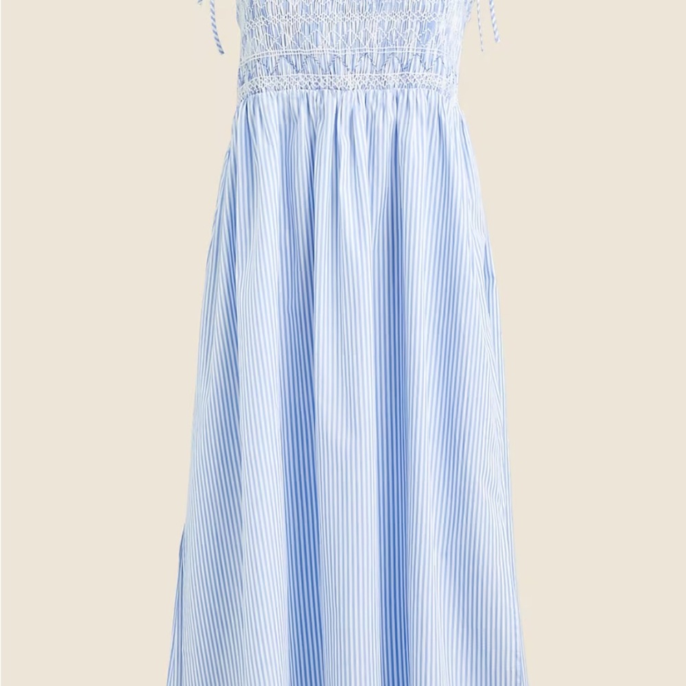 Light Blue Striped Smocked Maxi Dress